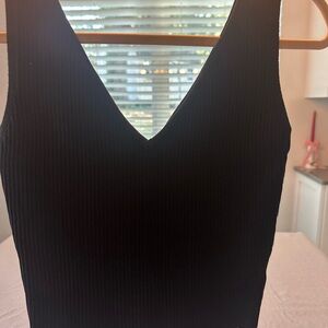 Black V-Neck Ribbed Women's Top